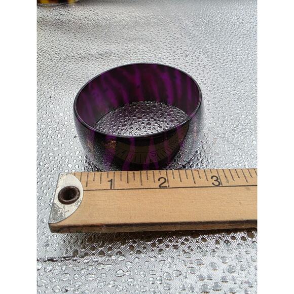 Zebra Striped Wide Acrylic‎ Bangle Bracelet Purple & Black Gold Accents - Picture 6 of 6